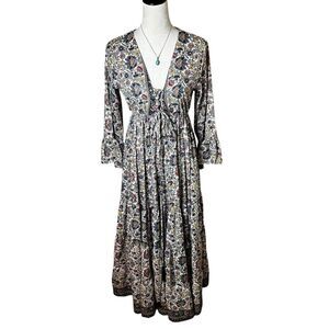 Chaudry Boho Floral Maxi Dress M | Cottagecore Fairycore Peasant Renaissance